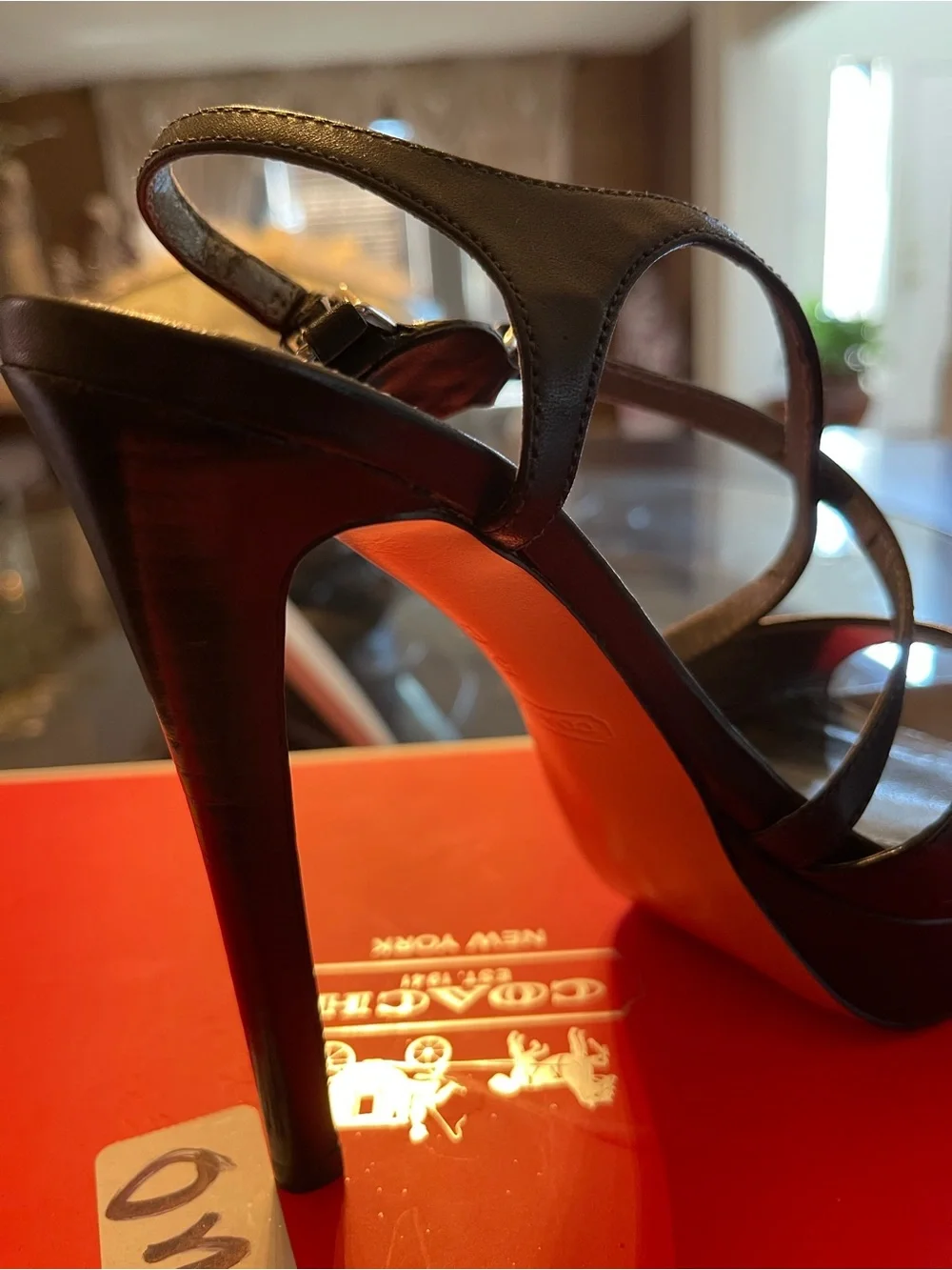 Coach Black Leather Platform Sandals